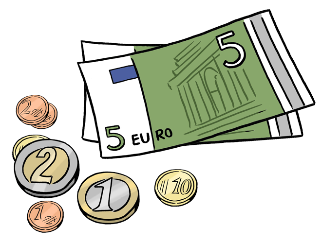 ZWei 5 Euro Scheine und ein paar Euro-Münzen