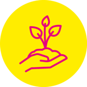 Icon: gelber Kreis, auf dem eine ausgestreckte Hand eine wachsende Pflanze hält